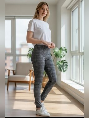 01 Stylish Large Ardene gray plaid pants perfect for any occasion.GOOD CONDITION